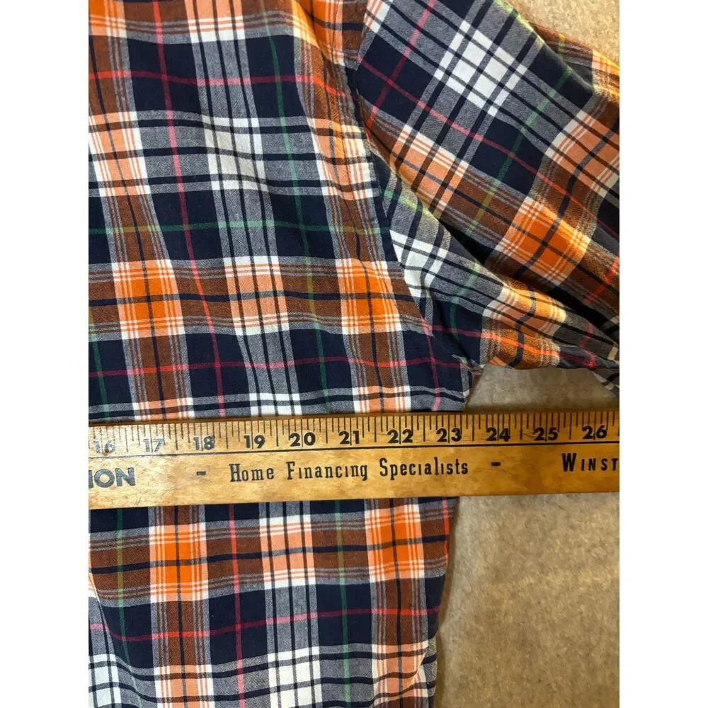 Vintage Ralph Lauren Blake Mens XL Short Sleeve Plaid Shirt Navy Orange
